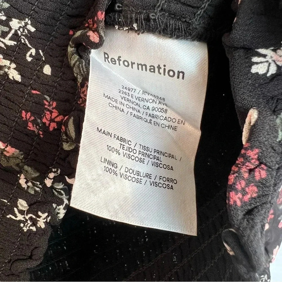 Reformation Pinto Floral Smocked Long Sleeve Blouse Black Small Contemporary - Picture 4 of 5